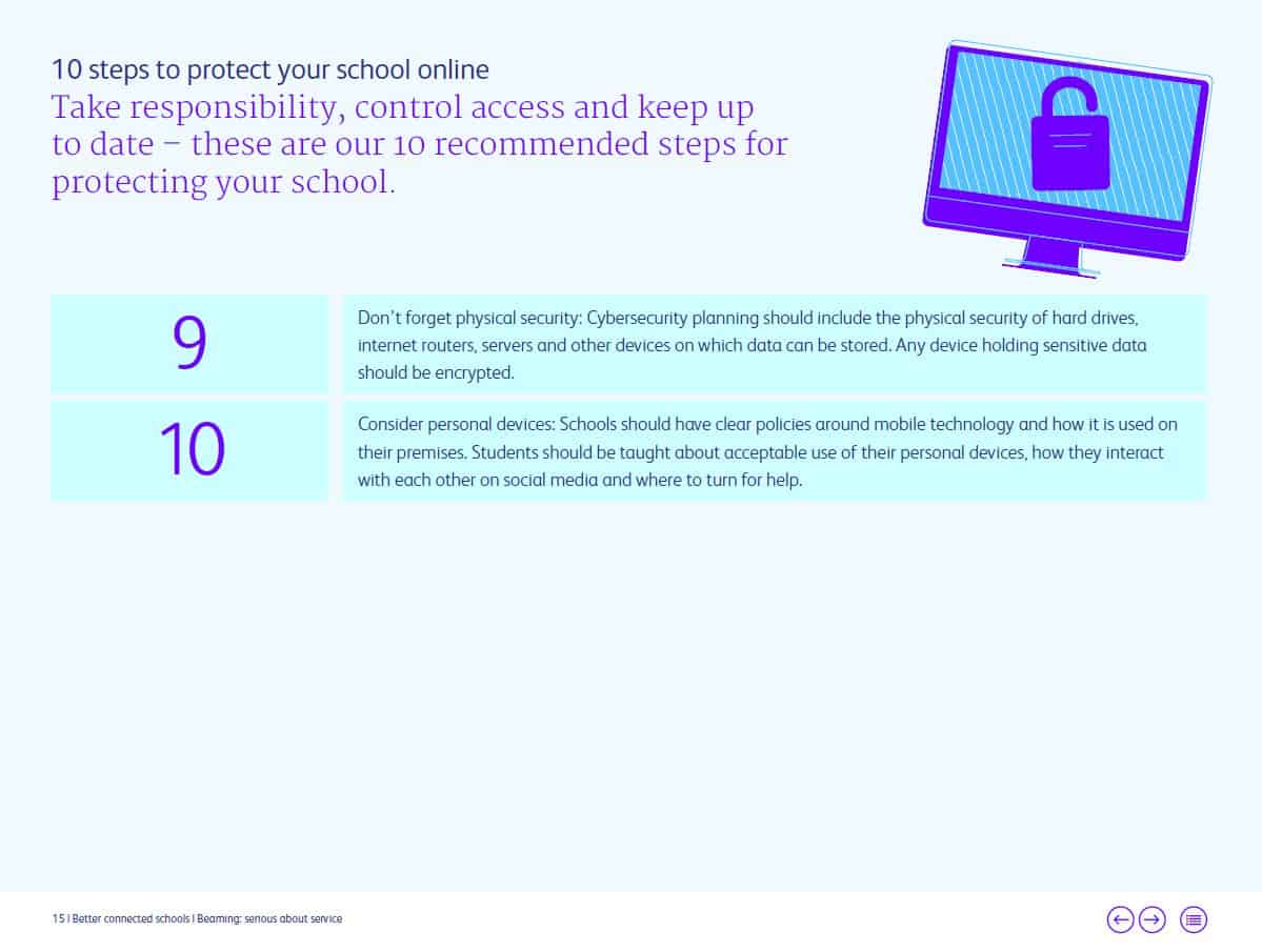 Better Connected Schools Report: Using technology in school. Cyber safety tips