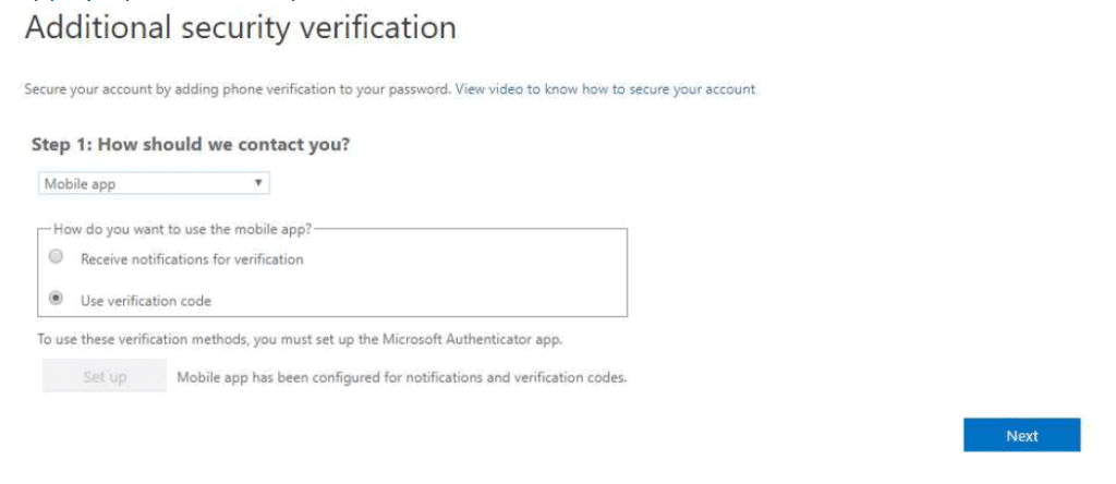 Set up MFA in O365 - step 3