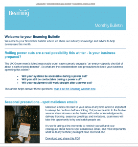 Beaming Bulletin Example from November