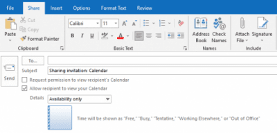 Sharing outlook calendar instructions