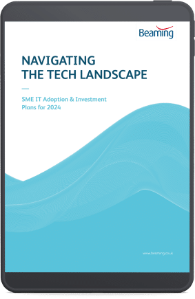 Navigating the Tech Landscape: UK SME IT investment report. PDF front cover shown on an ipad