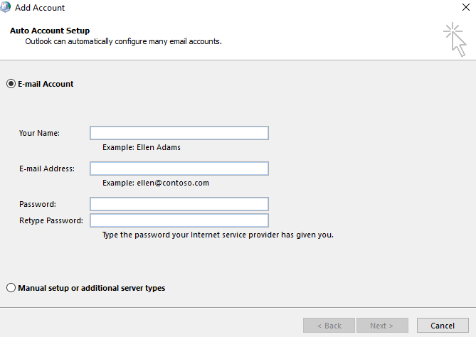 Create a new mail profile step 3