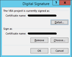 Remove digital signature from a macro - end result